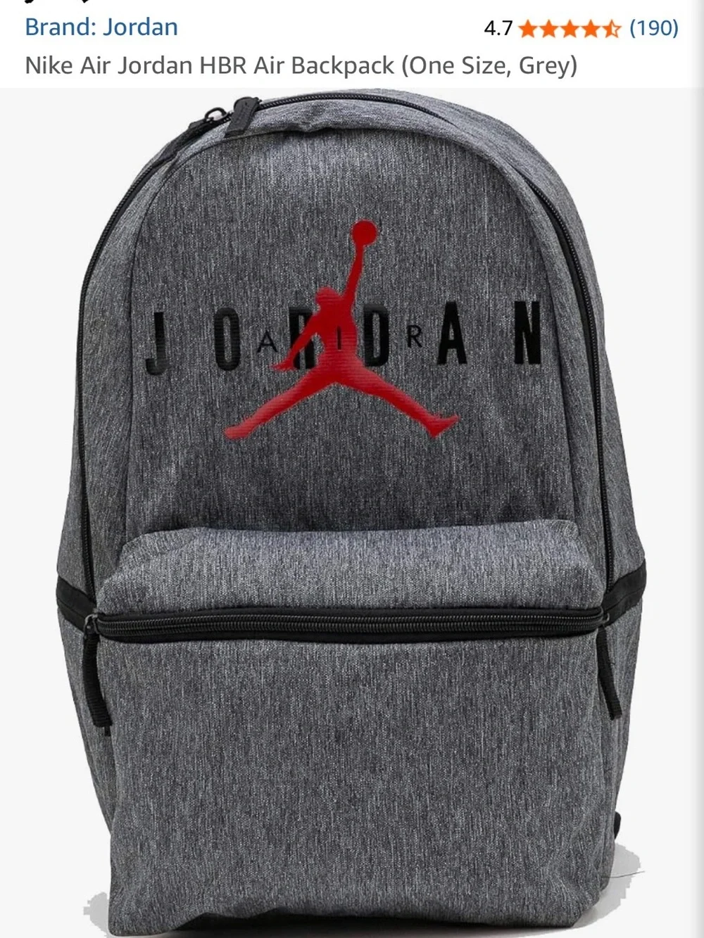 Jordan Grey Backpack with Red Jumpman Accent